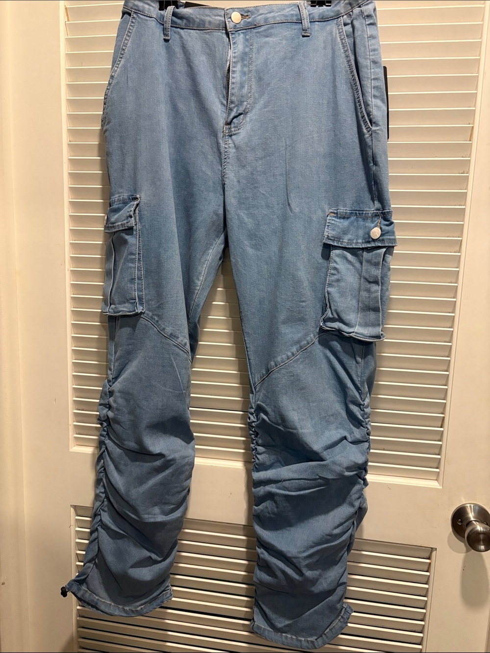 Ashley Stewart Light Blue Cargo Pants with Ruched Legs